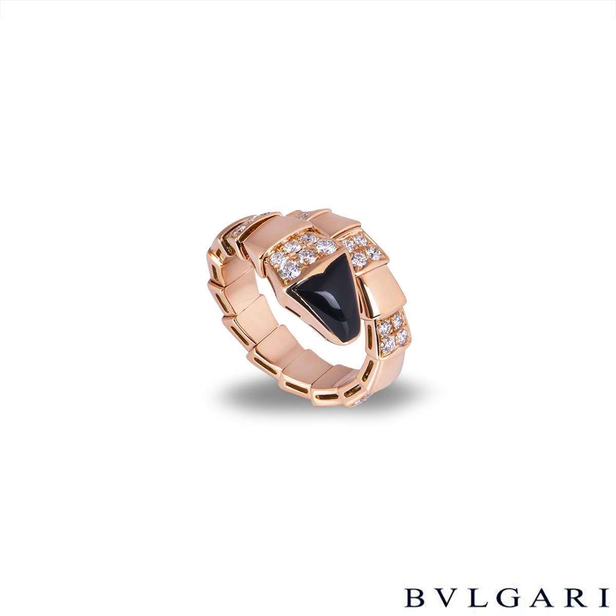 Bvlgari Rose Gold Onyx & Diamond Serpenti Viper Ring 345220